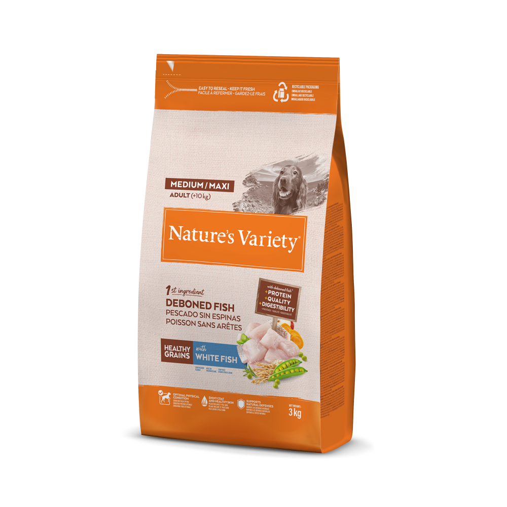 HEALTHY GRAINS ADULT MED/MAXI WHITE FISH