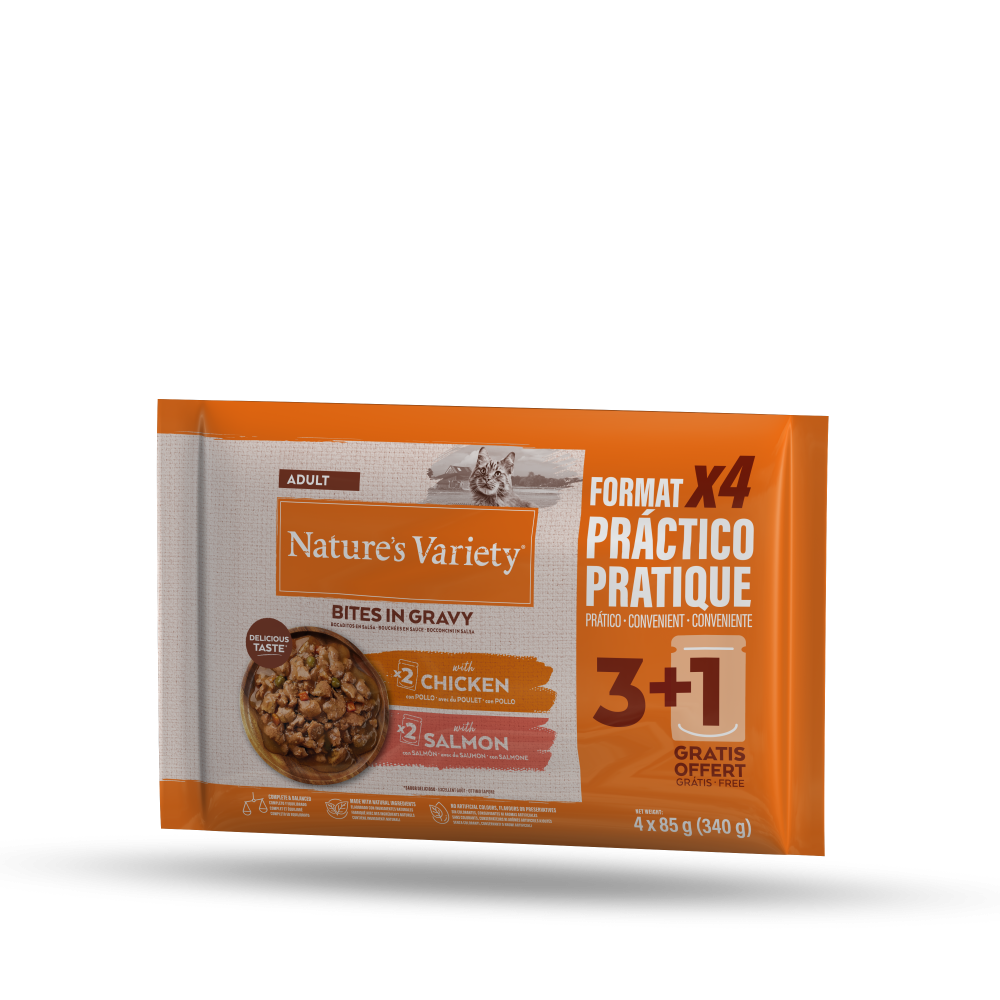 NVC Bites in gravy with Chicken and Salmon